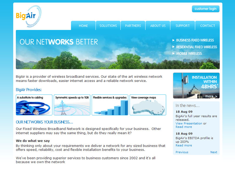 BigAir Wireless Broadband Services Website