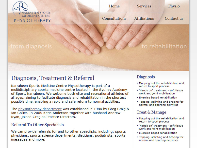 Narrabeen Sports Medicine Centre Physiotherapy Website